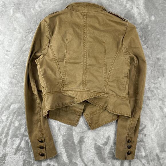 Free People Shrunken Officer Military Style Beige Embellished Jacket Size XS - Picture 2 of 5